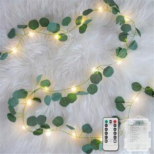 Battery Operated LED Leaf String Lights 33ft Eucalyptus Vine Warm White Decor